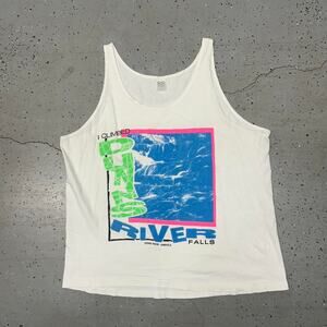 White and blue vintage 90s River Falls tank top